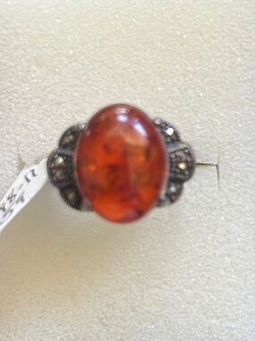 Sterling Baltic Amber Oval Cocktail Ring size 7